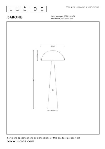 Lucide BARONE - Floor lamp - Ø 52,6 cm - 1xE27 - Cream - Vibes